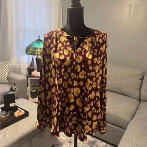 Nine West Maroon and Yellow Patterned Blouse